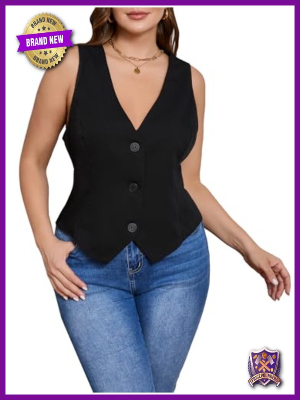 Women's Plus Size Button Up Suit V Neck Sleeveless Vest